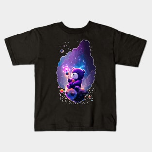 Colorful Teddy Bear In Space Kids T-Shirt
